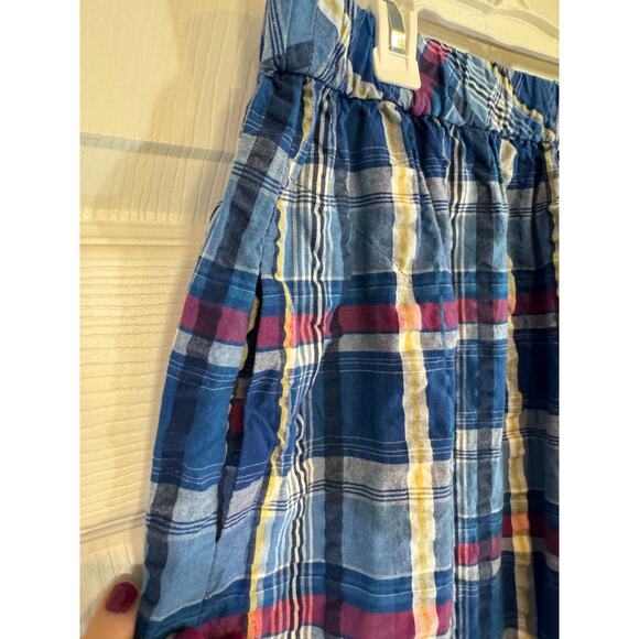 Vintage Blue Plaid Midi Skirt Pockets Picnic Retro Casual Everyday - Picture 3 of 6